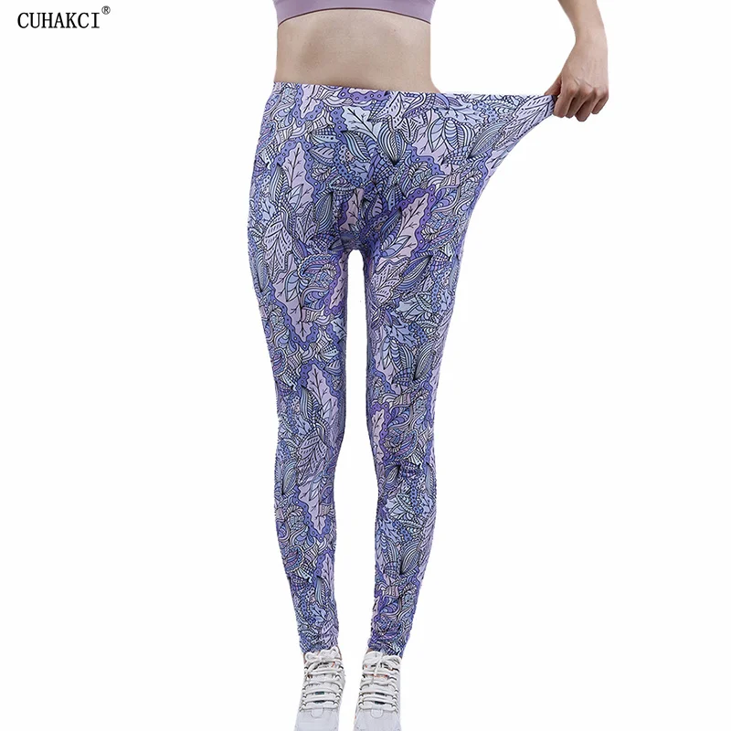 

CUHAKCI Printing Leggings Women Sport Fitness Yuga Pants Leaves Gym Clothing Push Up Tights Workout High Waist Active Wear Large
