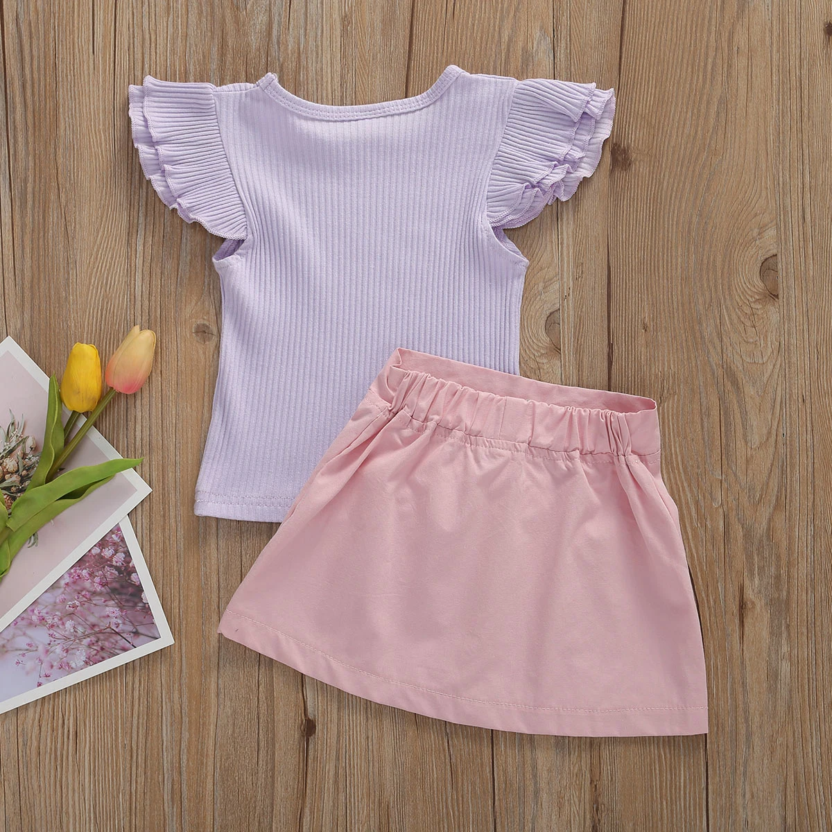 2020 Summer Toddler Baby Girls Clothes Sets Ruffles Sleeveless Vest Tops+Pink A-line Skirts 2pcs Outfits 1-5Y | Мать и ребенок