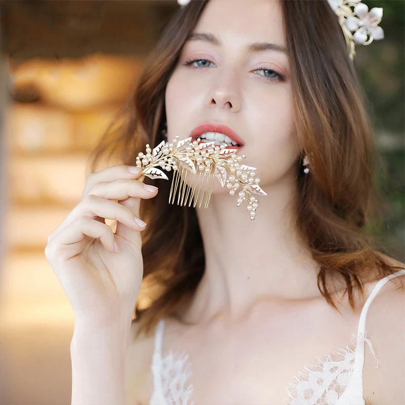 Винтажная Трехцветная свадебная тиара с дизайном в виде листьев расческа для