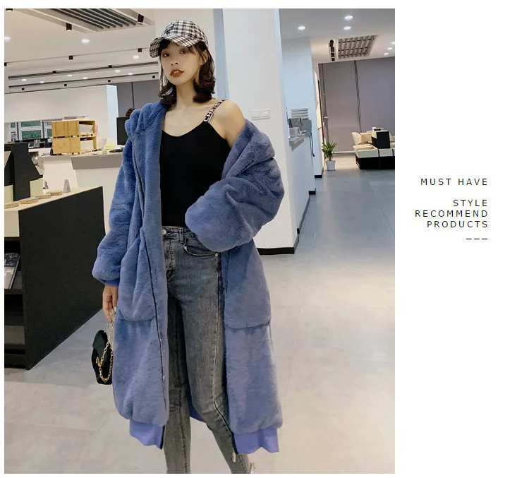 30 Degrees Fur Coat Women Casual Hoodies Furry Thick Warm Long Faux Rabbit Fur Jacket Loose Winter Coat Women OverCoat