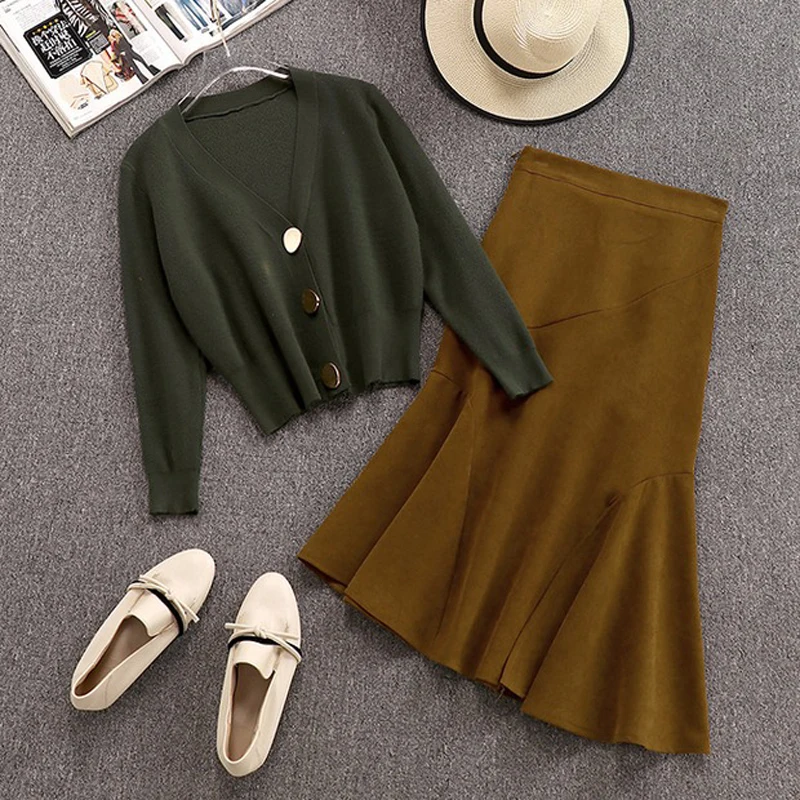 2020 модный осенний Женский комплект из 2 предметов новый стиль свитер с v-образным