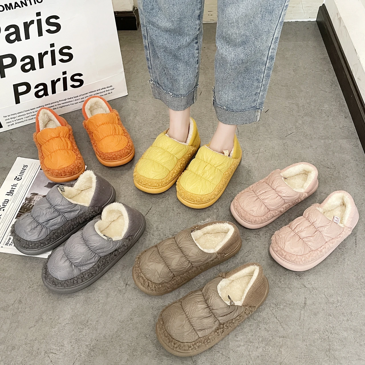 

Winter Warm Plush Slippers for Men Women Down cotton shoes Indoor Rainproof cloth Large Size 48 Unisex best slippers for home