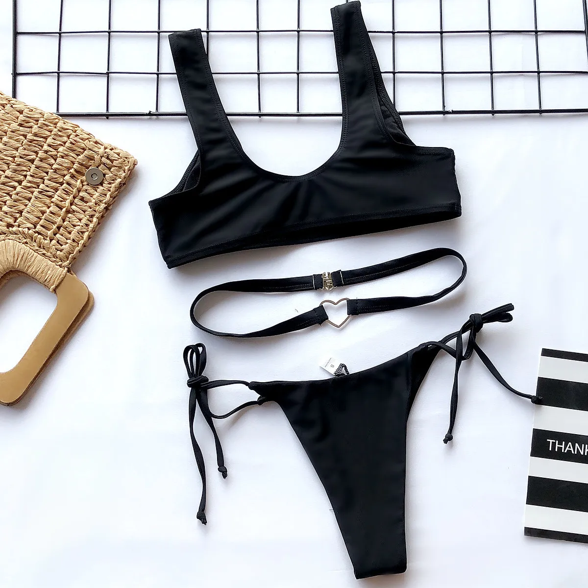 Love ring belt women sexy thong bikini bandage purple solid swimwear low waist female swimsuit lovely ties swimmingsuit