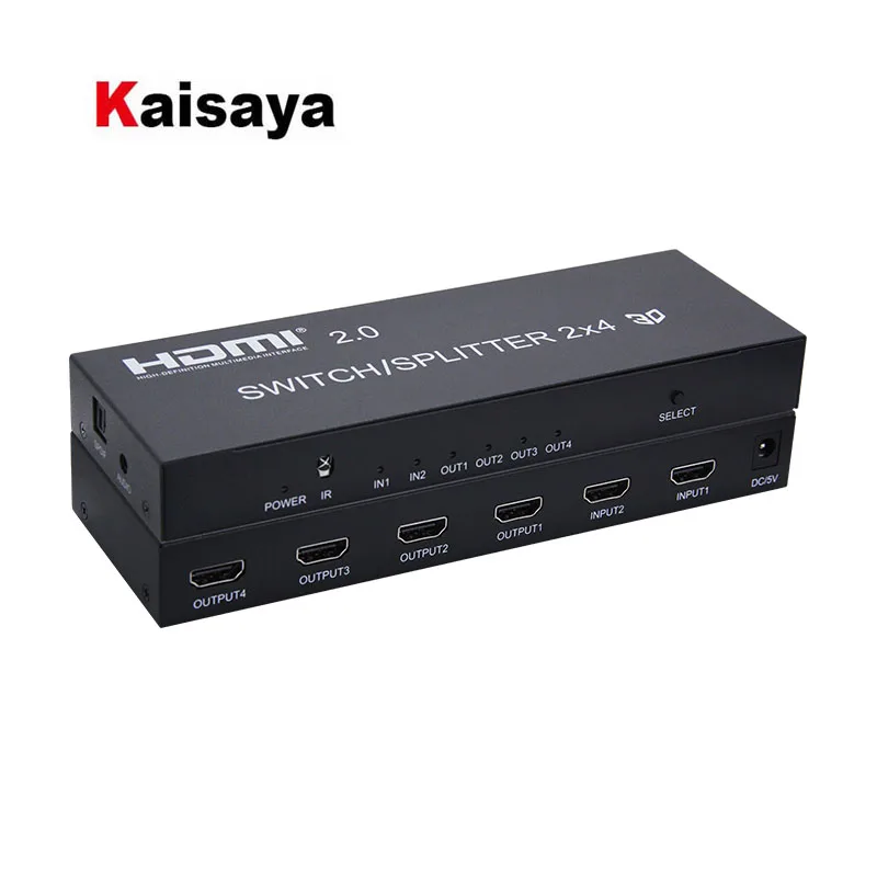 

DTS 4K HDMI 2 in 4 out 2.0 HDMI Switch Splitter 2x4 SPDIF 3.5mm Audio Extractor Converter Adapter Remote Control 3D 1080p T0381