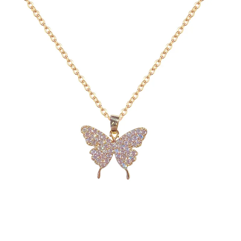 

XUFAN Shiny Side New Accessories Crystal Butterfly Pendant Necklaces for Women Fashion Jewelry Zirconia Chain Necklaces