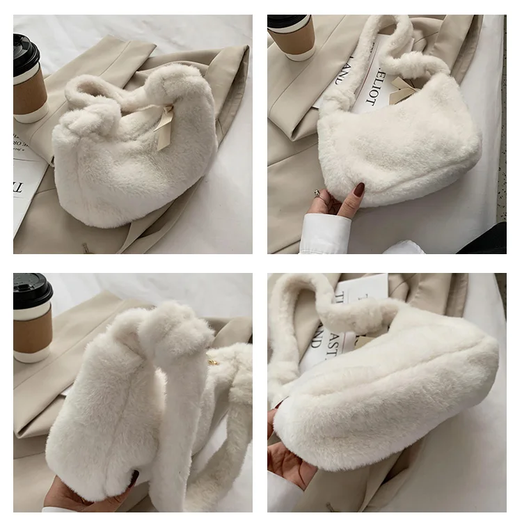 Однотонный женский плюшевый Кошелек сумки зимняя модная женская сумка-хобо