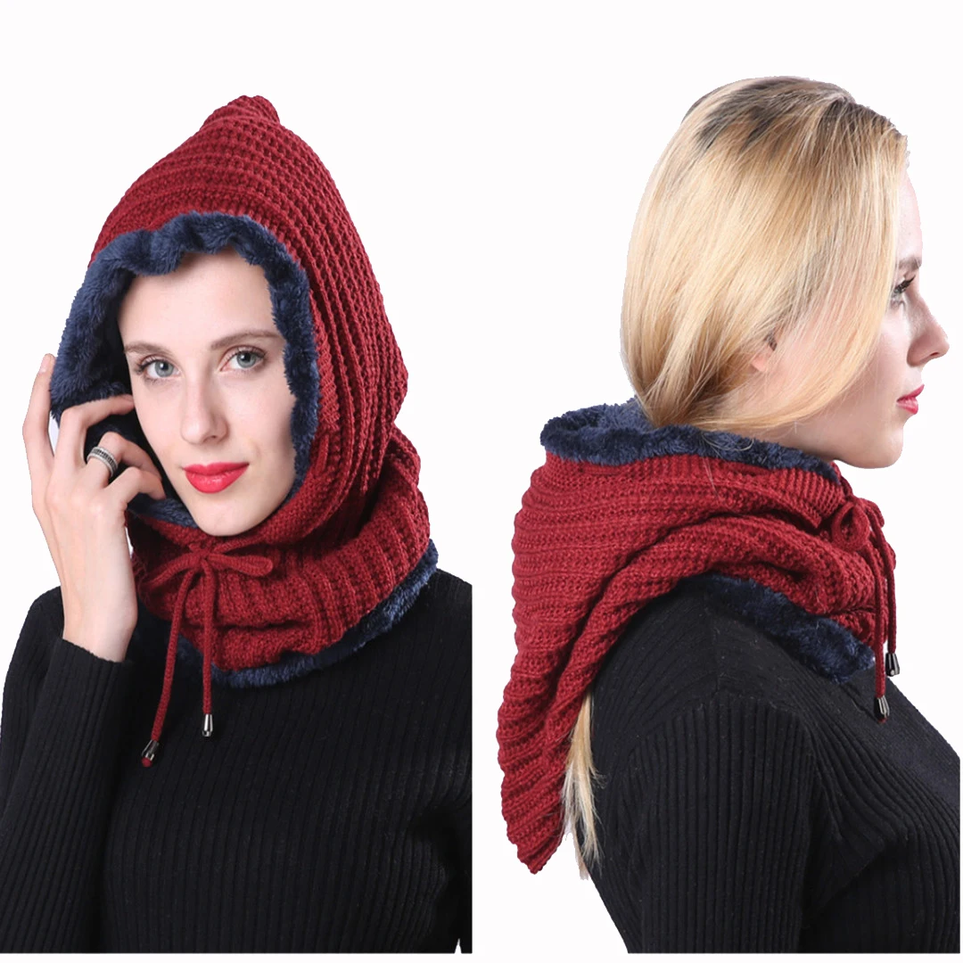 

Winter Hats Womans Unisex Knitted Cashmere Head Drawstring Thick Beanie Hooded Neck Collar Adjustable Elastic Cap Hats Gorros