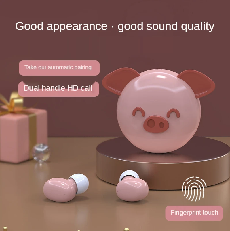

Pig wireless bluetooth 5.0 sports mini cute ears touch wireless headsets