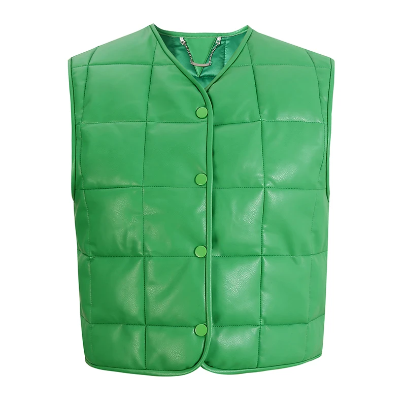 

21 autumn emerald green all-match vest loose literary retro round neck waistcoat bright leather waistcoat single-breasted jacket