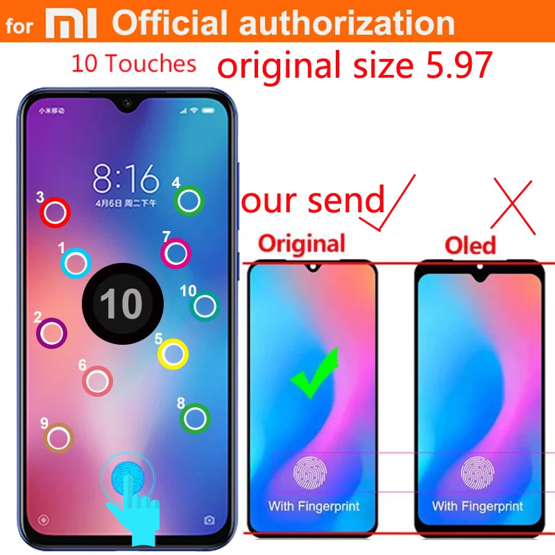 Оригинальный размер ЖК дисплей со сканером отпечатков пальцев для Xiaomi MI 9 SE Mi9