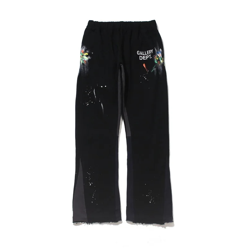 

High street ins dept hand painted graffiti splash ink casual wide legged men's sports color matching straight pants