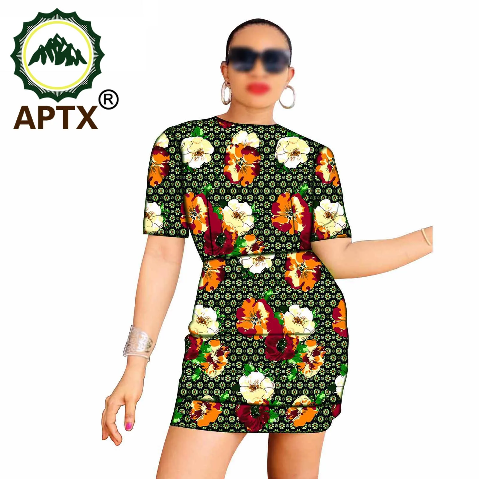 African Clothing For Women Floral Dress Dashiki Ankara Style Knee Length Short Sleeve Crew Neck Sexy Skirt Pure Cotton Casual