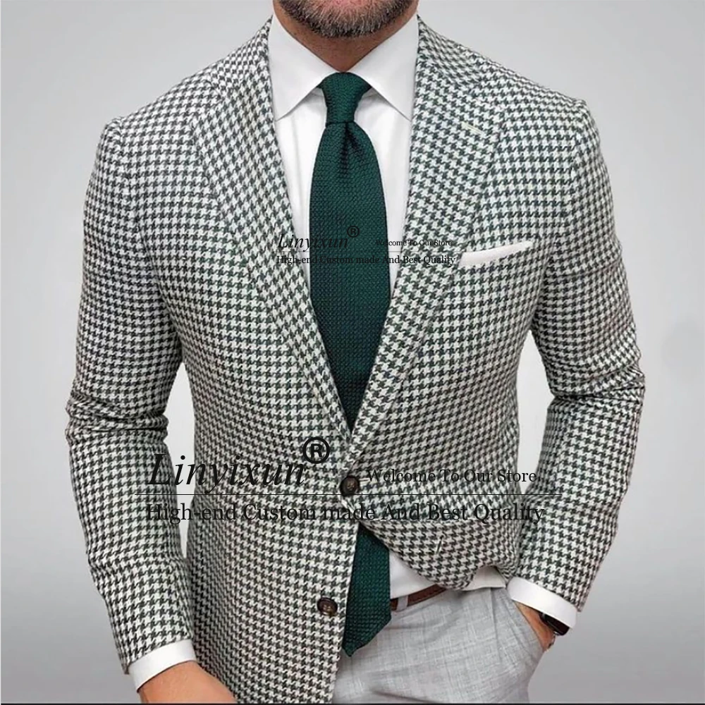 

Fashion Houndstooth Mens Suits Formal Business Blazer Slim Fit Wedding Groom Tuxedos 2 Piece Jacket Pants Set Terno Masculino