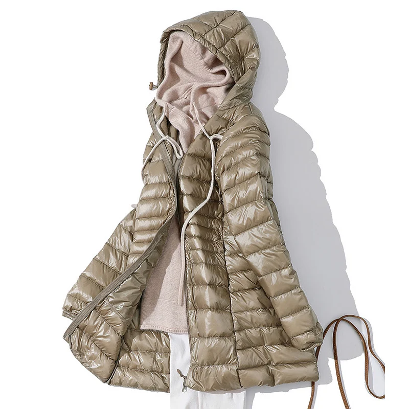 Пуховик женский ультралегкий на утином пуху с капюшоном 6XL 7XL | Женская одежда