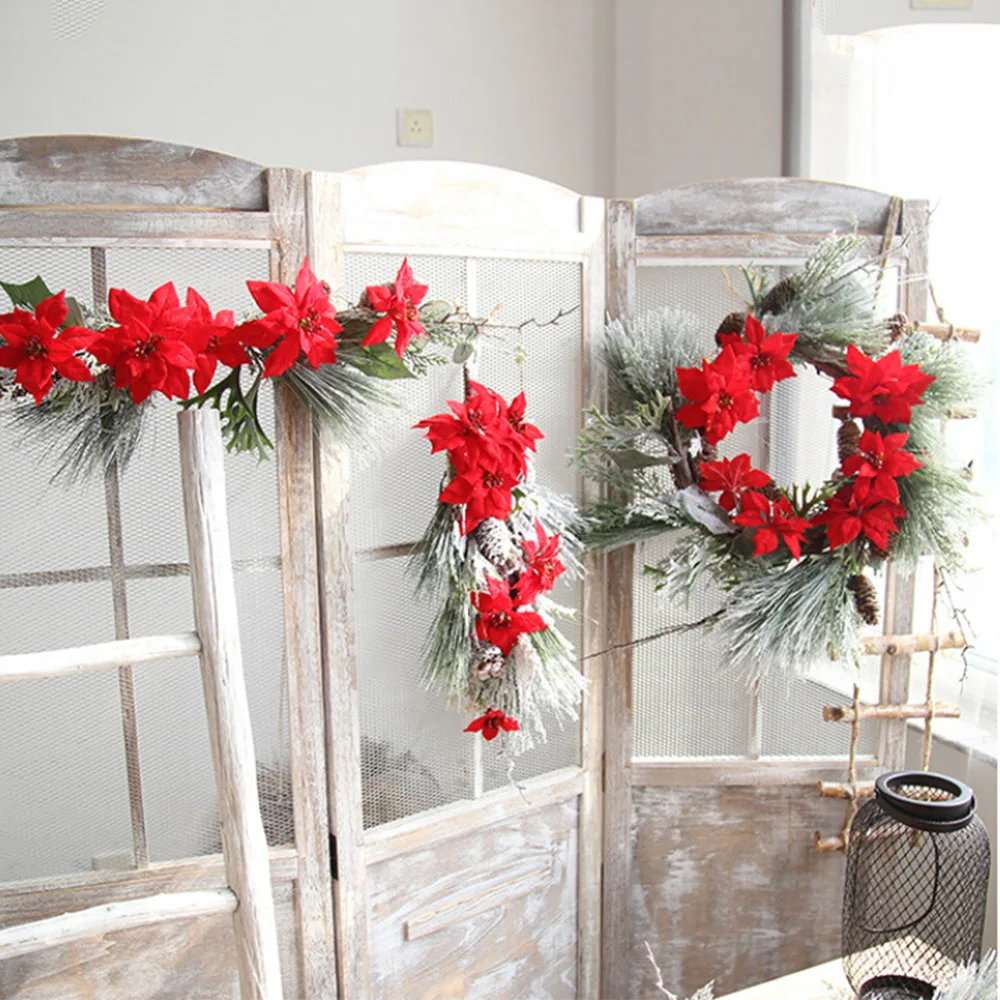 

Christmas Artificial Flowers Wreath Front Door Holiday Home Hanging Decoration Frosted Winter Greens Plant for Co-worker Friend