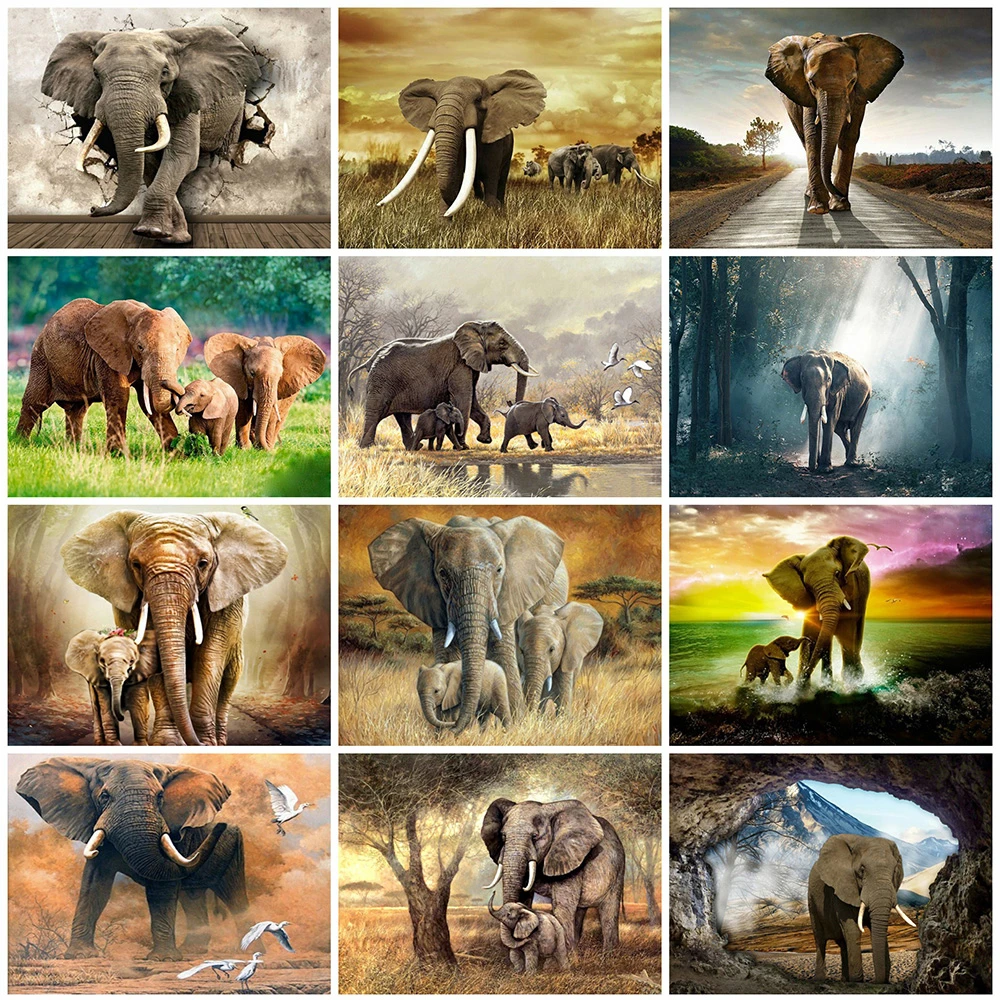 

HUACAN 5D DIY Diamond Painting Elephant Cross Stitch Diamond Embroidery Animal Full Drill Mosaic Home Decor Gift