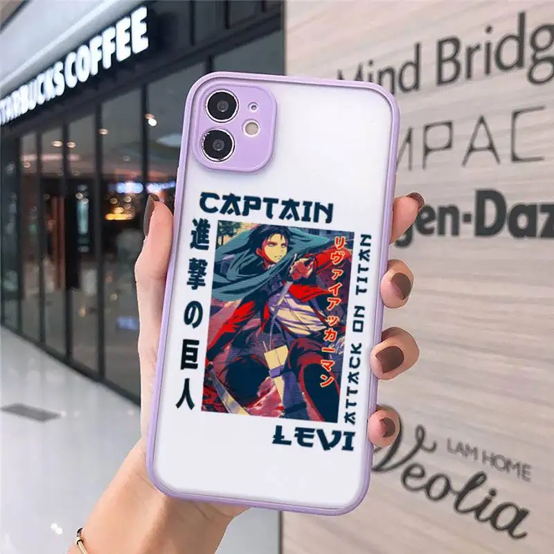 

Attack On Titan Japanese Anime Phone Cases Matte transparent For Purple iPhone 12 Mini 11 Pro XR XS Max 7 8 Plus X Back Cover
