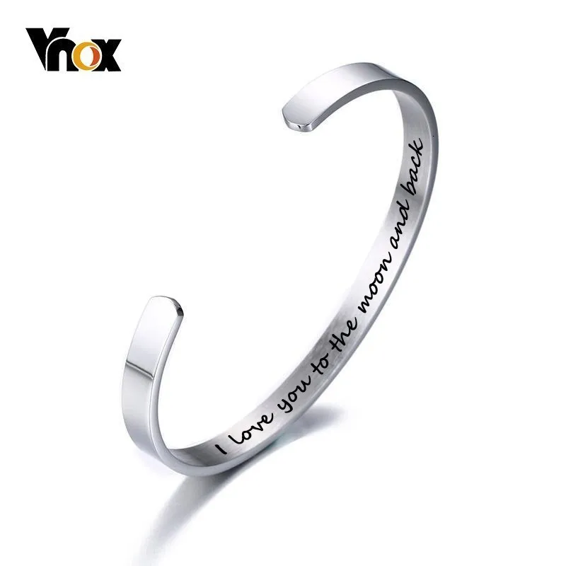 Vnox с надписью «I love you to the moon and back(мама я тебя браслеты манжетного типа Браслеты для Для женщин Для мужчин 6 мм Нержавеющая сталь в едином положении во время занятий легкой атлетикой, влюбленных, друзей подарок