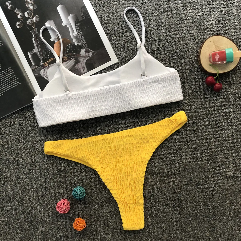 Бикини 2020 женские купальные костюмы женский белый бикини топ желтый комплект