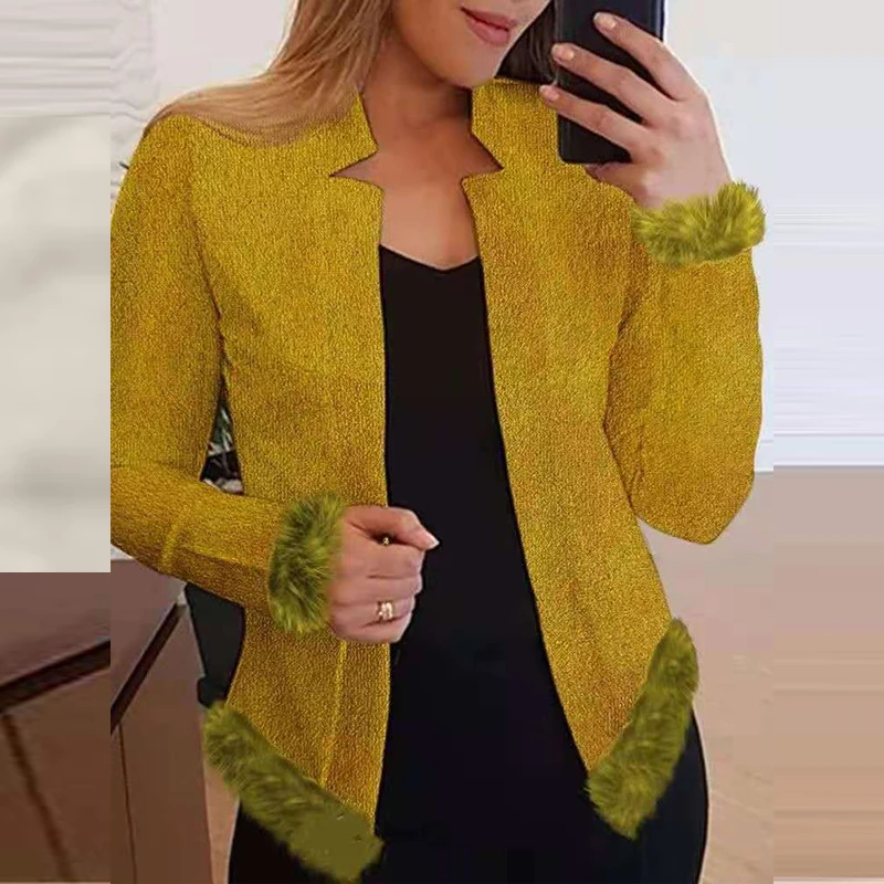 

Autumn Winter Slim Cardigan Coats Women ELegant V Neck Hairy Long Sleeve Tops Jacket Fashion Solid Loose Outerwear Harajuku