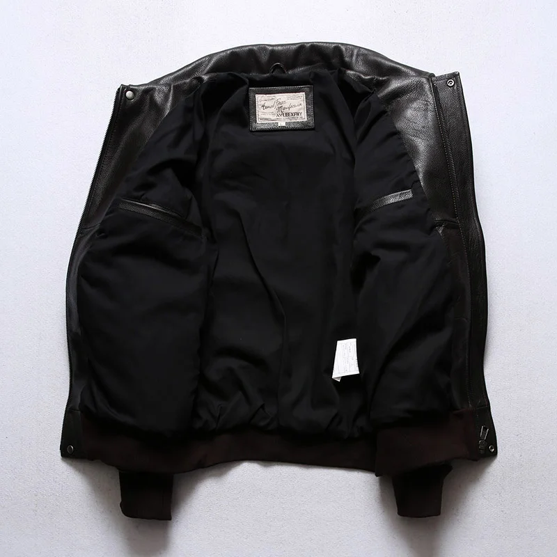 

Military Black 2023 Style A2 Leather Jacket Men Plus Size 3XL Genuine Natural Cowhide Autumn Slim Fit Short Aviation Coat