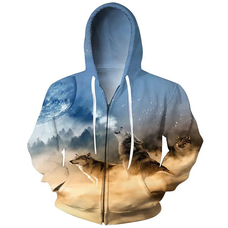 

Spring Autumn Polyester Women's Hoodies Hooded Long Sleeve Cardigan Pockets Zipper Loose 3D Print Vogue Casual Hoodies