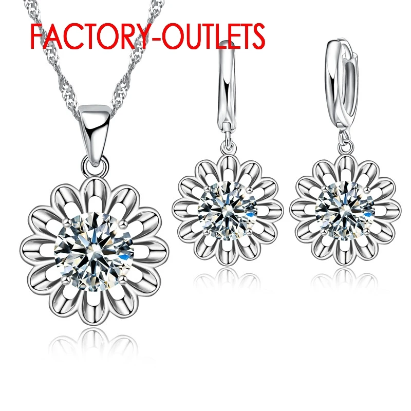 

925 Sterling Silver Bridal Jewelry Sets Fashion Jewelry CZ Cubic Zirconia Flower Design Women Girls Engagement Anniversary