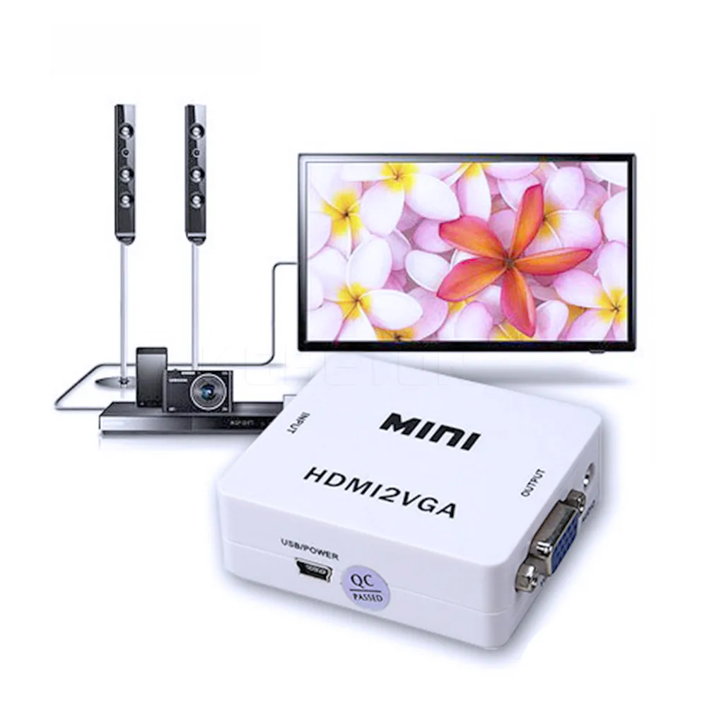 Kebidu MINI HD 1080P HDMI-совместимый преобразователь VGA с аудио HDMI2VGA видео бокс адаптер для