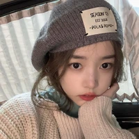 2021 womens fashion style solid casual knitted beret vintage female autumn hats literary caps new street outdoor berets