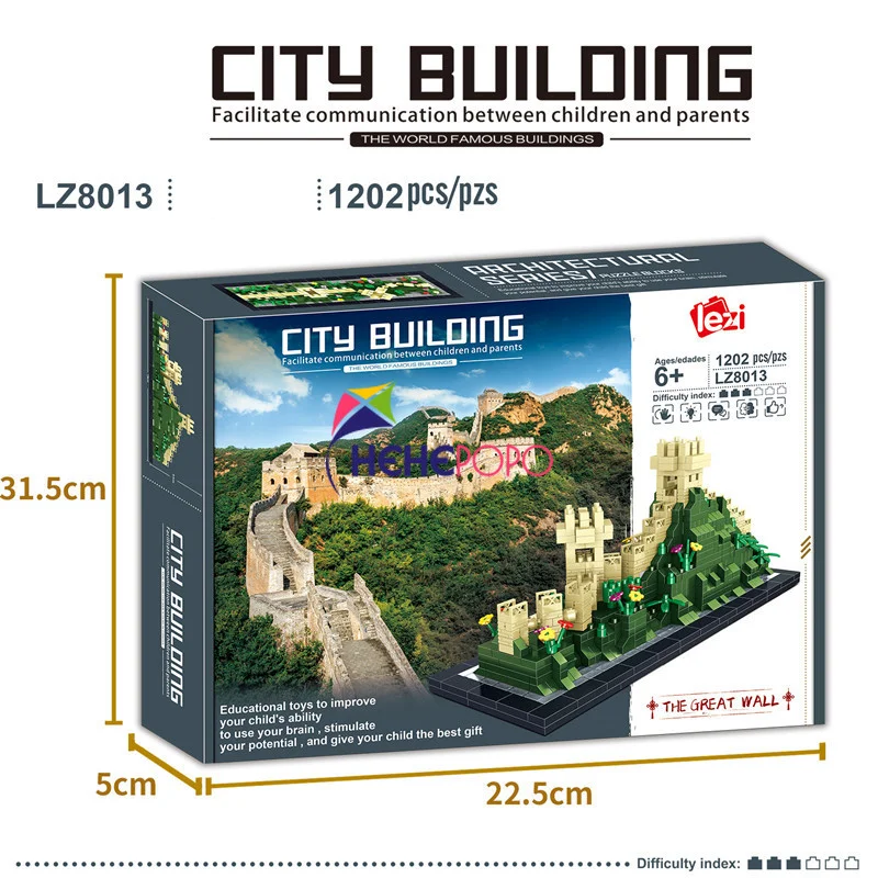 

8013 World Architecture China Great Wall 3D Model 1202pcs DIY Mini Diamond Blocks Bricks Building Toy for Children 3