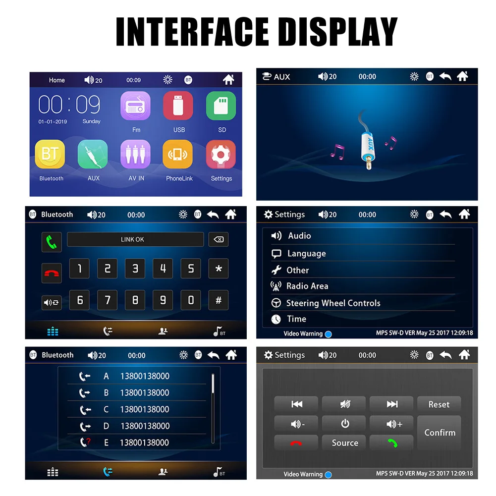 

7in Car MP5 Player Bluetooth Stereo USB AUX FM Touching Screen Remote Control Radio DQ-Drop