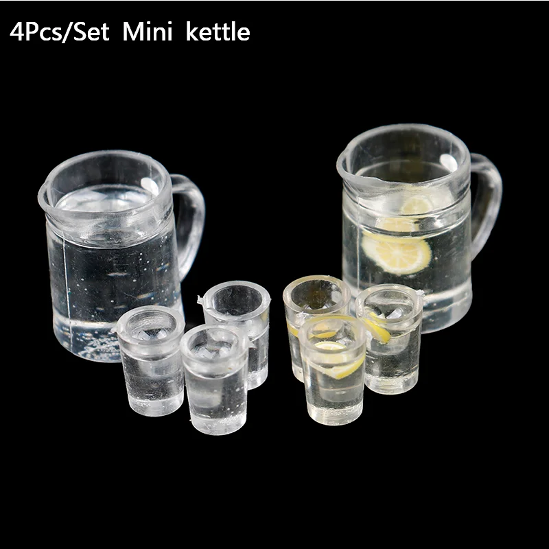

4Pcs/Set Mini kettle Doll House Kitchen Lemonade Mini Life Scene Model Simulation Drink Model Doll House Decoration