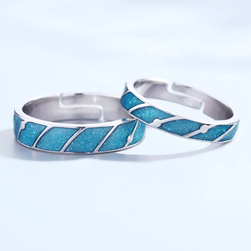 

Sole Memory Original Blue Starry Meteor Sweet Romantic Couple Ring Silver Color Female Resizable Opening Rings SRI451