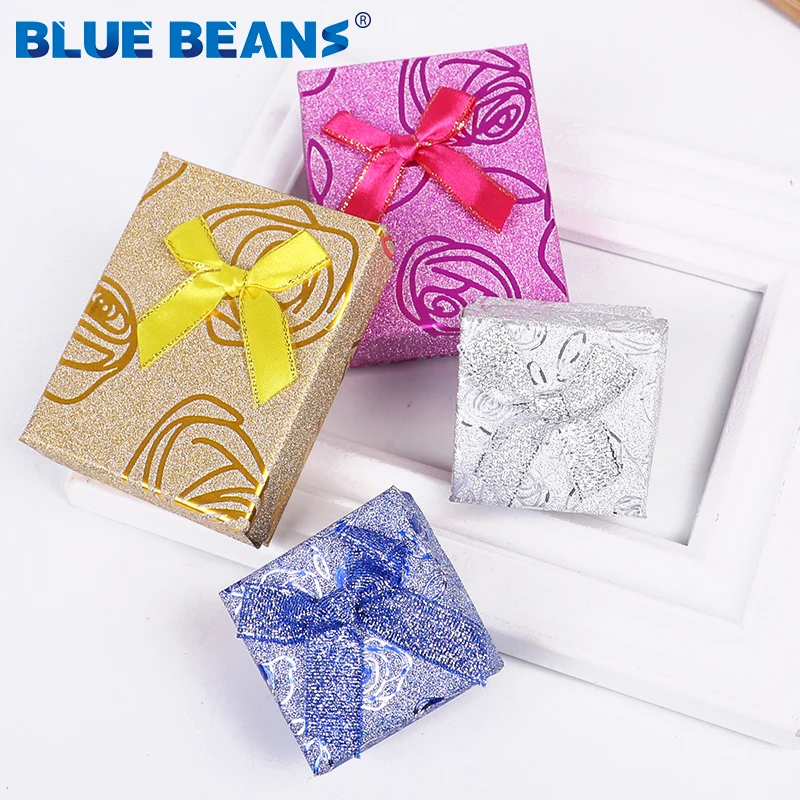 Shiny Rose Pattern Box Shape Bow Paper Box Engagement Gift Wholesale