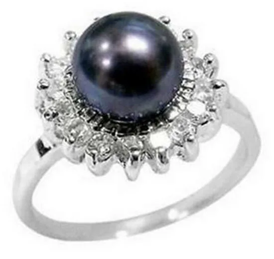 Настоящее натуральное черное кольцо AKOYA с культивированным жемчугом Размер 6