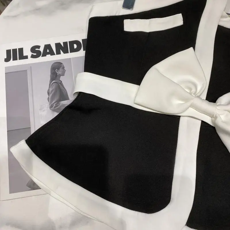 2021 Summer New Black And White Contrast Bow Waist Cross Waist Cover Bra