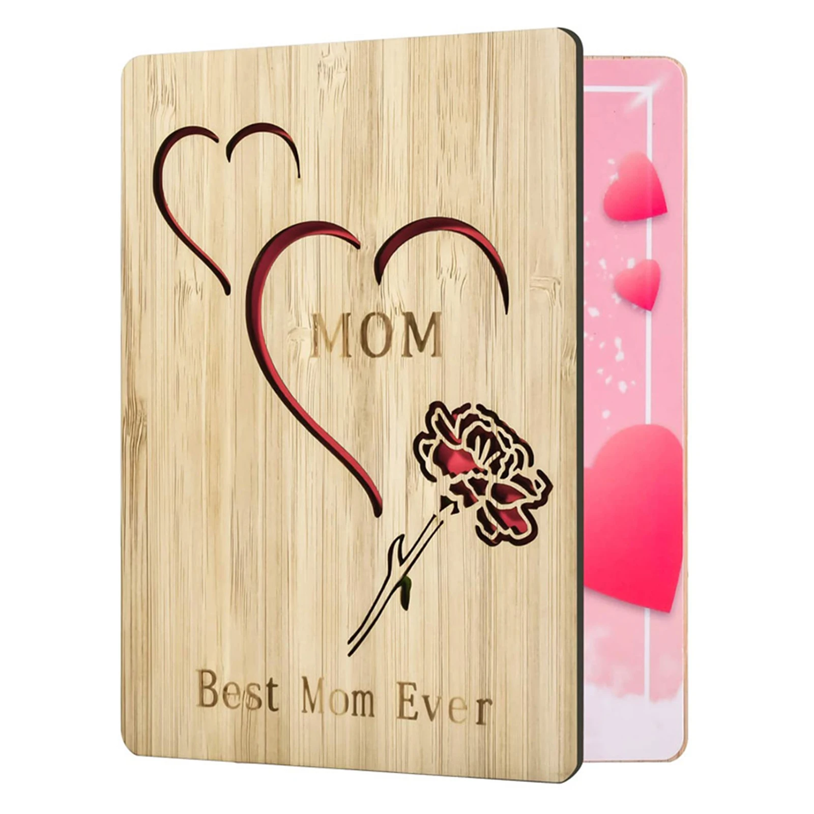 Поздравительная открытка на день матери Деревянная для мамы с конвертом