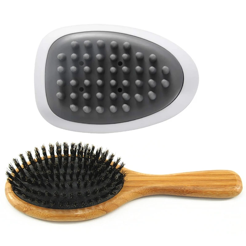 1x Расческа Щетка для волос из шерсти кабана с нейлоновым шпильки бамбуковый