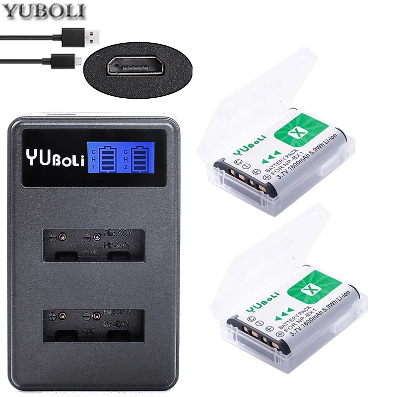 charger and 2battery Yuboli 2 шт. NP-BX1 NP BX1 Батарея+ ЖК-дисплей Зарядное устройство для sony DSC-RX100 DSC-WX500 Характеристическая вязкость полимера HX300 WX300 X3000R MV1 AS30V HDR-AS300 AS200V - Цвет: charger and 2battery
