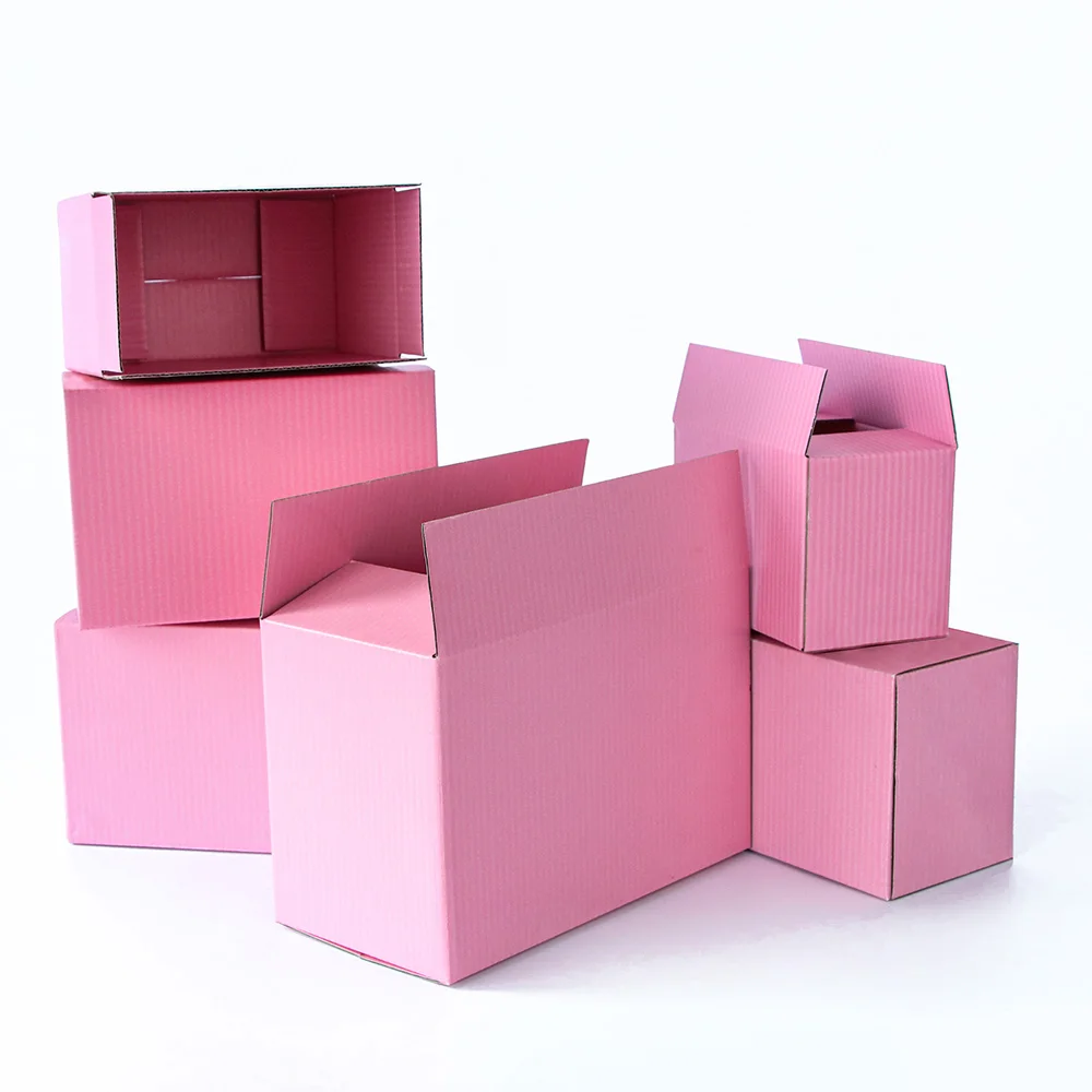 

5pcs /10pcs /Pink carton storage gift corrugated paper packaging box trinkets Festival box support customized size printing logo
