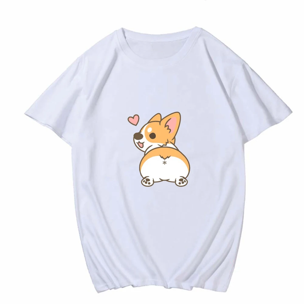 Футболка женская оверсайз смешная мультяшная рубашка с животными корги в