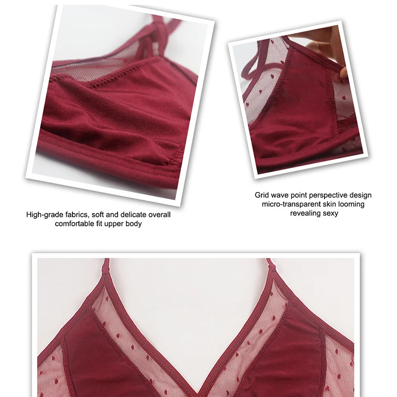 

Sexy Lace Bralette For Women Bra Translucent Ultra-thin Triangle Brassiere Mesh Dot Lingerie Unlined Plunge Underwear Brassiere