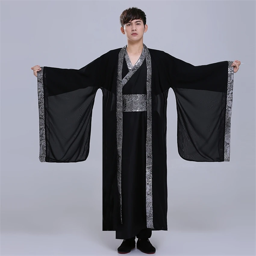 Для мужчин Hanfu взрослых традиционная китайская одежда народный танец древний костюм Сценические певцы Тан костюм праздничный наряд