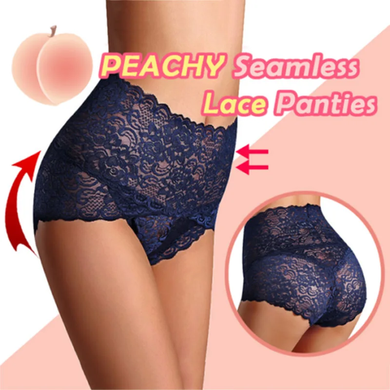 Женские бесшовные кружевные трусики дышащие с высокой талией подтяжками