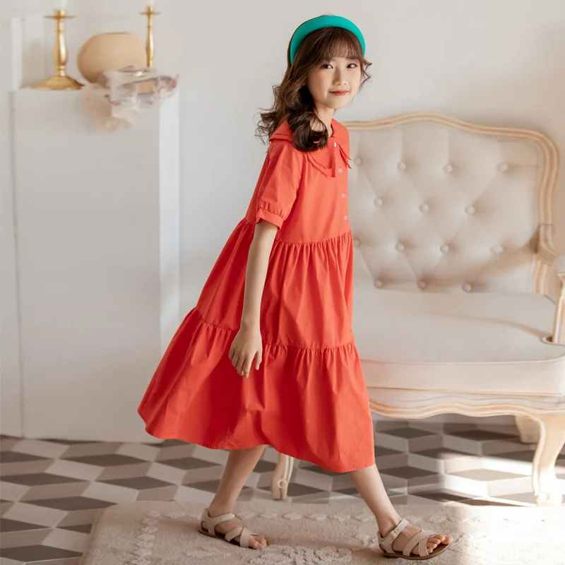 Летнее платье для девочек-подростков 2021 г. одежда школьное длинное из 100% хлопка