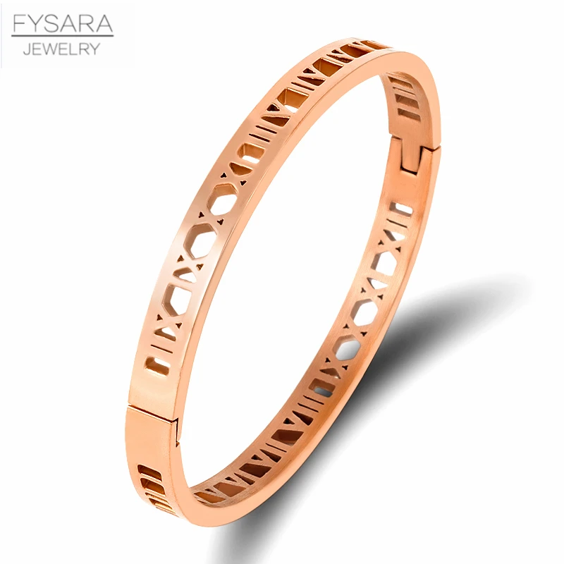 Steel color FYSARA, геометрические, полые, римские цифры, браслет для женщин, ювелирное изделие, нержавеющая сталь, браслет, золото, серебро, роскошный бренд, бижутерия, подарок - Окраска металла: Steel color