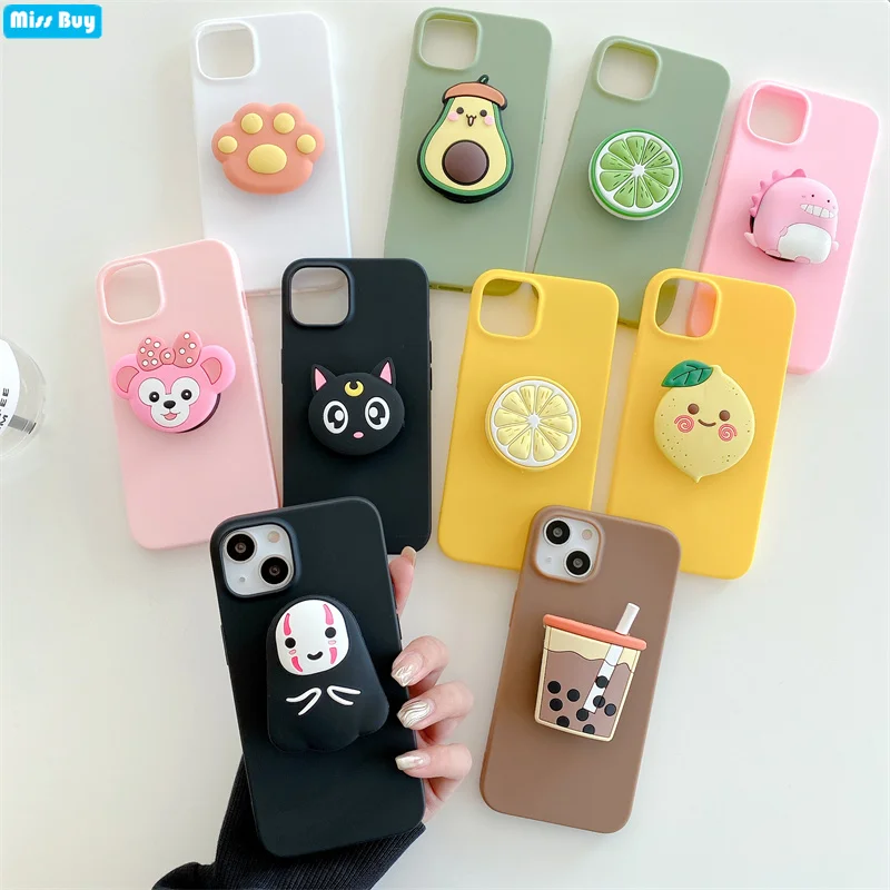 

3D Silicone Cartoon Phone Holder Case For OPPO Reno 6 5 6 Pro Realme V3 V5 V11 V15 V13 C20 C21 GT A74 A94 A54 K9 Case Slim Cover