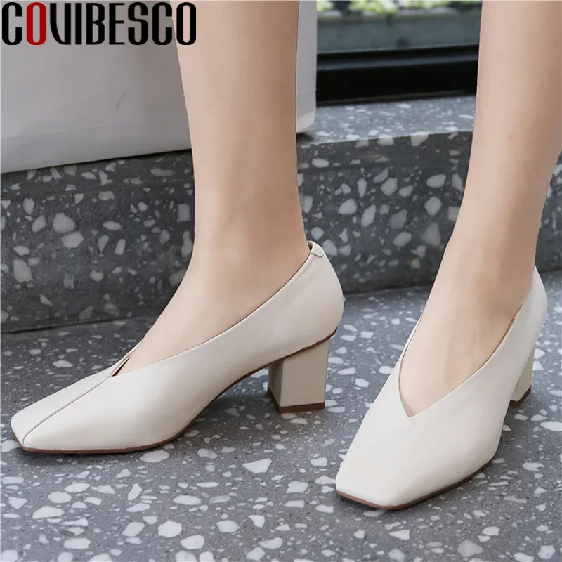 

COVIBESCO Elegant Retro Genuine Leathr Handmade Shoes For Women Shallow High Heels Pumps Autumn Wedding Office Lady Shoes Woman