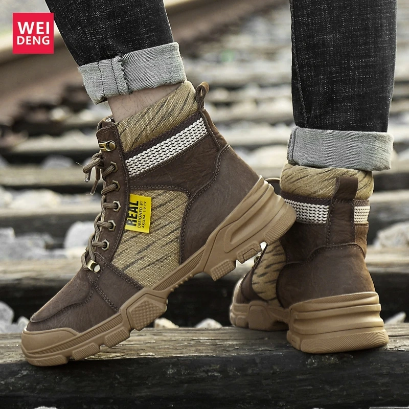Weideng Plus Size 37-45 Genuine Leather Warm Boots Men Casual Winter Outdoor Women Snow Shoes High Quality Lace Up Soft Non Slip