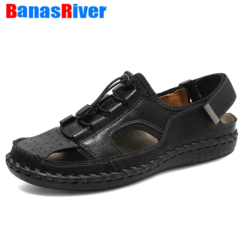 

Classic Leather Rome Sandals For Men Shoes 2021 Summer Soft Comfortable Sandalies Male Outdoor Beach Footwear Big Size Handmade